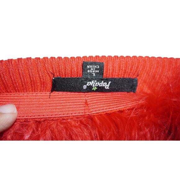 Paprika Red Feather Trim Off-Shoulder Sweater Top – Size L (Y2K Bardot) - Picture 8 of 11